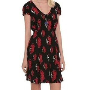 ROYAL BONES BY TRIPP Black and Red Floral and Skull Pattern Dress EUC Size Small